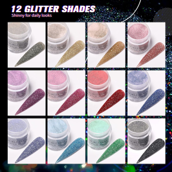 12 Colors Acrylic Nail Powder - Nicole Diary Professional Acrylic for Nail Powder