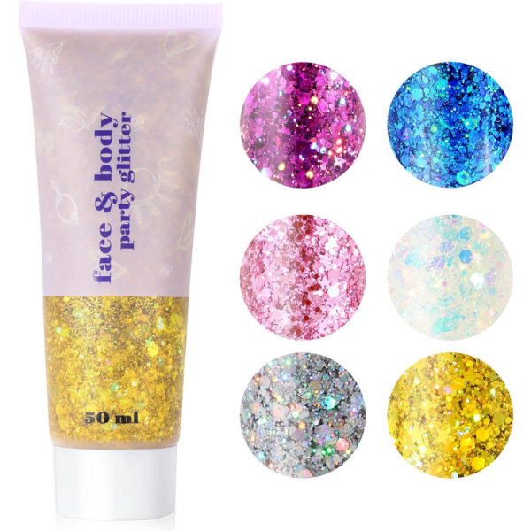 Body Glitter Gel, 50 ml holografiska sjöjungfrupaljetter Glitter Chunky Cosmetic Glitter