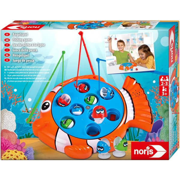 Fiskelek, spännande lek för barn med färgglada plastfiskar och 3 fiske, från 3 år