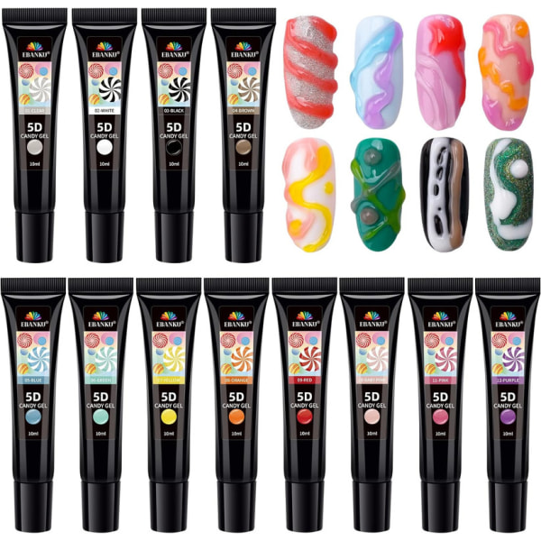 5D Solid Pudding Gel Polish, EBANKU multifunktions Candy Jelly Nail Art Paint 12 färger