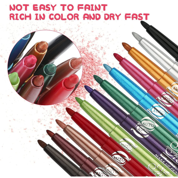 12 färger eyeliner vattentätt case ögonskuggor make-up kit