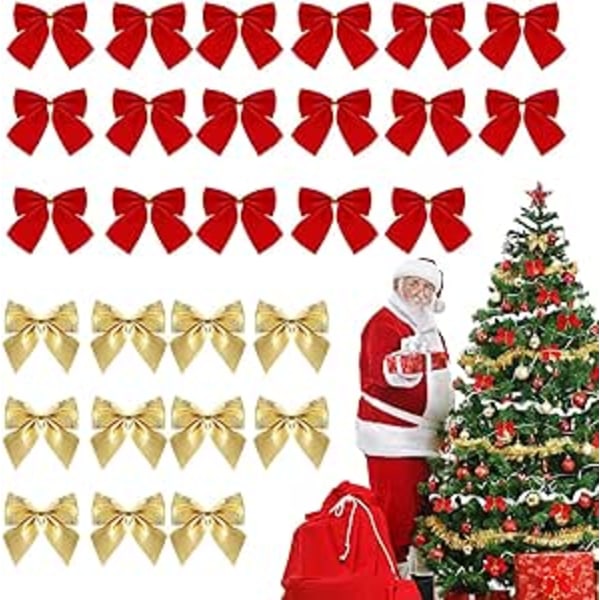 96 stycken julslingor guld/röd, julgran bågar, jul liten slipning, gnistra jul rosett