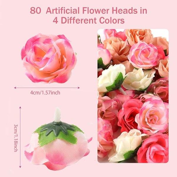 80 Pieces Artificial Flower Heads Artificial Flowers Flower Heads Rose Artificial Flowers Fake Rose Heads