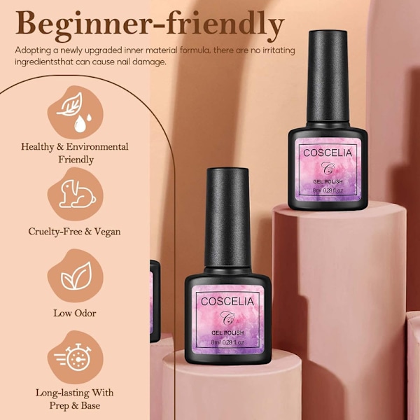 Semipermanent Nagellack 10 st Gel, Rosa, Röd Glitter Gellack Set för Nagelkonst Nybörjare 8 ml