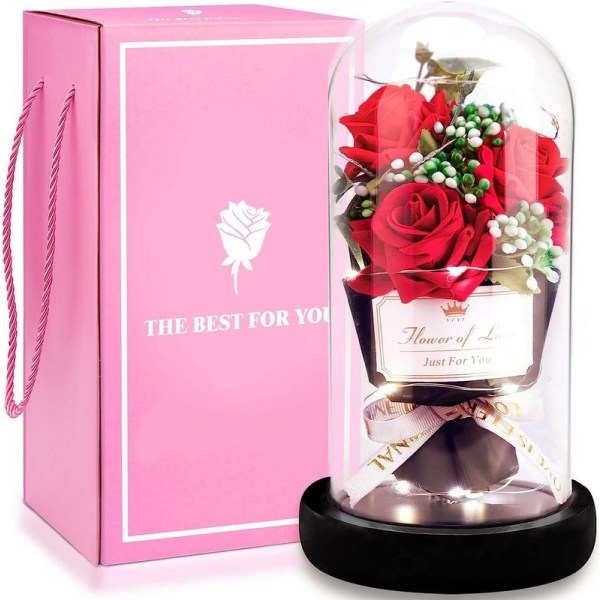 Eternal Roses Beauty and the Beast Set LED-lampor konstgjorda blommor för kvinnor mamma
