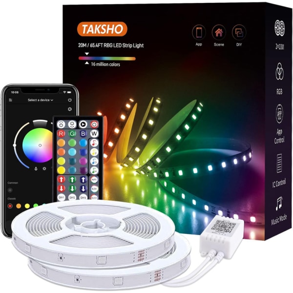 20M LED-tejp 5050 RGB LED-huvudband Flerfärgad av Smartphone-app
