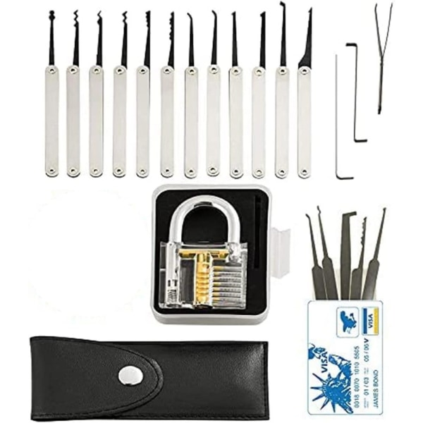 20-Piece Lock Pick Set with Transparent Padlock & False Key Kit