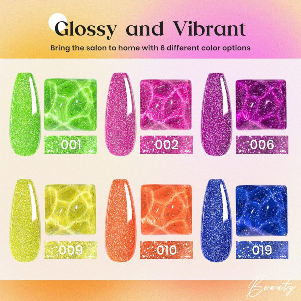UV Nagellack Reflekterande Glitter Neon 6 Färger Gel Nagellack Set