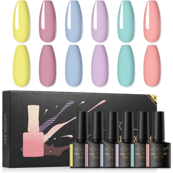 Gel Nagellack Set 6 Färger Gul Blå Lila Pastellfärg Gel Nagellack 10ml