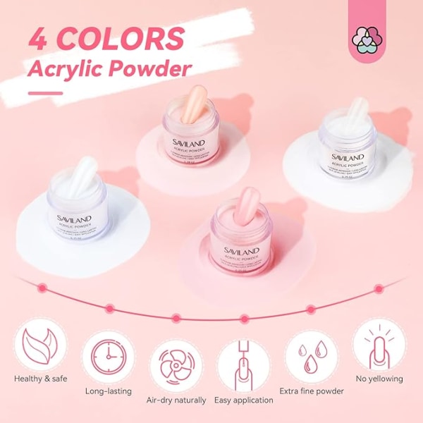 4 Colors Acrylic Powder and Acrylic Liquid Set, Acrylic Nail Brush,