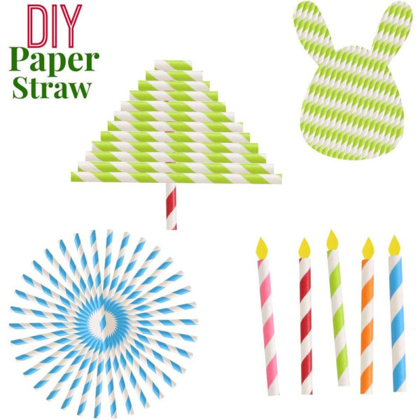 Straw Paper,Straw Biodegradable  5 Colors 100Pcs Rainbow Straws