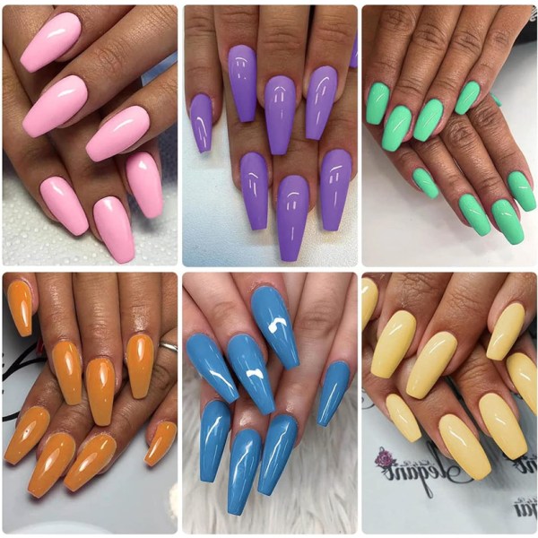 UV-nagellack, 6 färger, pastell, makron, shellak, nagellack, rosa, orange, blå, 7 ml