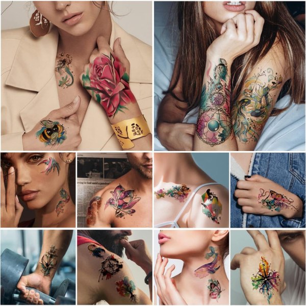 77 ark tillfälliga tatueringar, 17 ark stora halvvarma falska tatueringar Färgglada blommor