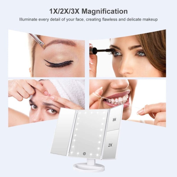 Makeup Mirror, 1x/2x/3x, Three-Piece Makeup Mirror with 21 LED Lights  Touch