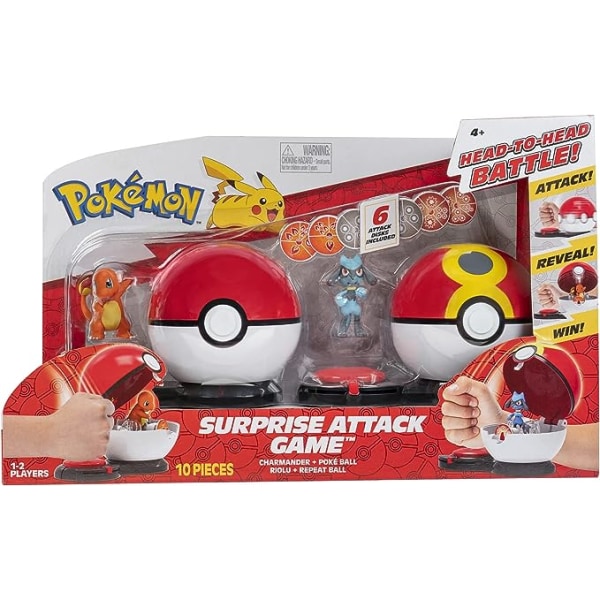 Pokémon Surprise Attack Game 2 tum Charmander och Riolu med överraskningsattackbollar och skivor