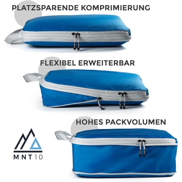 Compression Packing Bags Recycled  mediaum Blue I Pack Cubes with Loop as Travel Bag Organizer