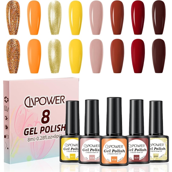 UV-nagellackset: 8 färger Shellac Orange Gult Höst och Vinter Gelnagellack Gel