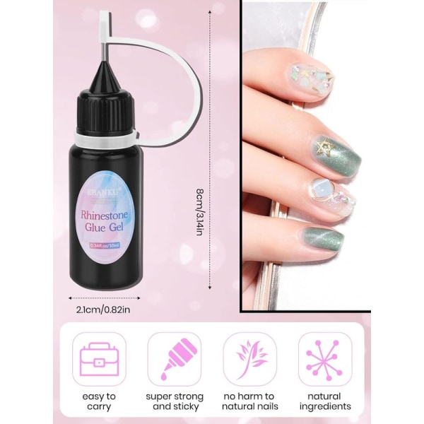 2PCS Nail Rhinestone Glue Gel, Clear Nail Glue Gel (20ml)