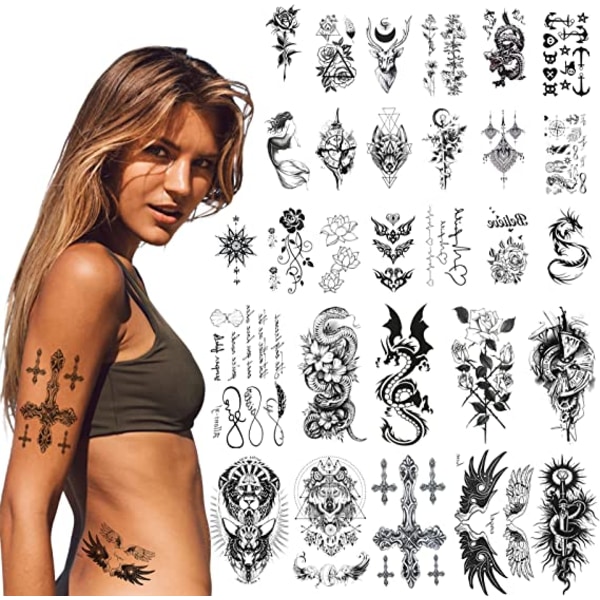 40 ark tillfälliga tatueringar, tatueringar för damer och flickor ef47 |  Fyndiq