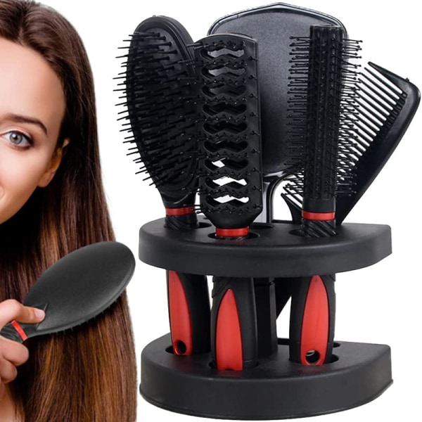 Set med 5 hårborstar med spegel, icke-dragande hårborste för kvinnor, män och barn,