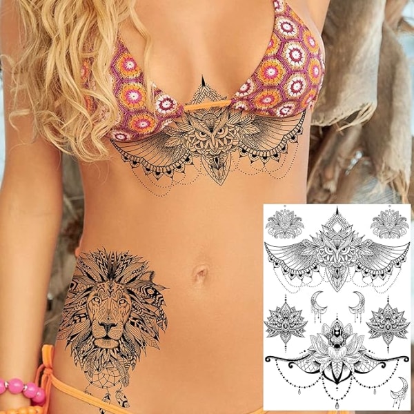 Large Unique Black Temporary Tattoos  6 Sheets