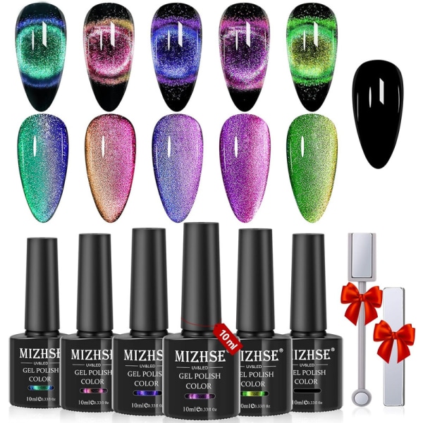 9D Cat Eye Gel Polish Set Chameleon Magnetic Gel Nail Polish Soak Off UV Gel Nail Manicure Kit 6 Colors 10ml