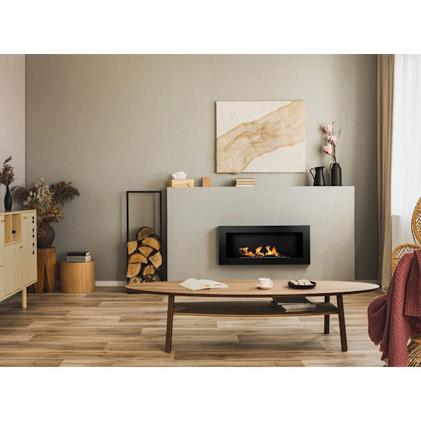 Etanolkamin  Öppna spisar Bio-eldplats Hängande biopejs Bioetanolbrännare 90 x 40 x 12 cm svart  matt svart  ekologisk eldstad