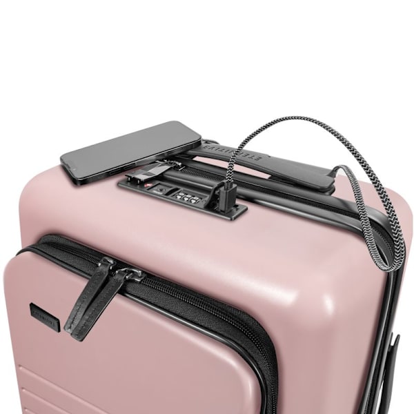 Set med 2 Eternitive E3 resväskor / TSA kombinationslås / storlek S + L / färg rosa / kabinväska med extra ficka och USB-C- och USB-A-port / 360° svän