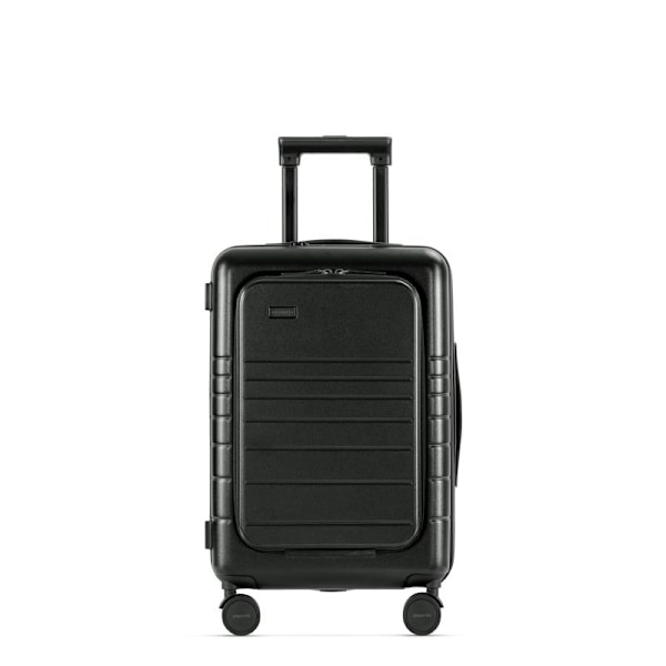 Set med 2 Eternitive E3 resväskor / kabinväska med extra ficka och USB-C- och USB-A-port / TSA kombinationslås / storlek S + M / svart färg / 360° svä