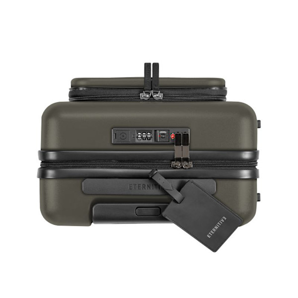 Set med 2 Eternitive E3 resväskor / kabinväska med extra ficka och USB-C- och USB-A-port / TSA kombinationslås / storlek S + M / olivgrön färg / 360°