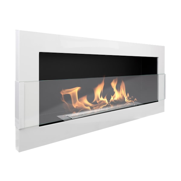 Etanol-biopejs med glas Biopejs Hängande Bio-etanol-biopejs 90 cm x 40 cm x 12 cm vit glans Miljövänlig biopejs