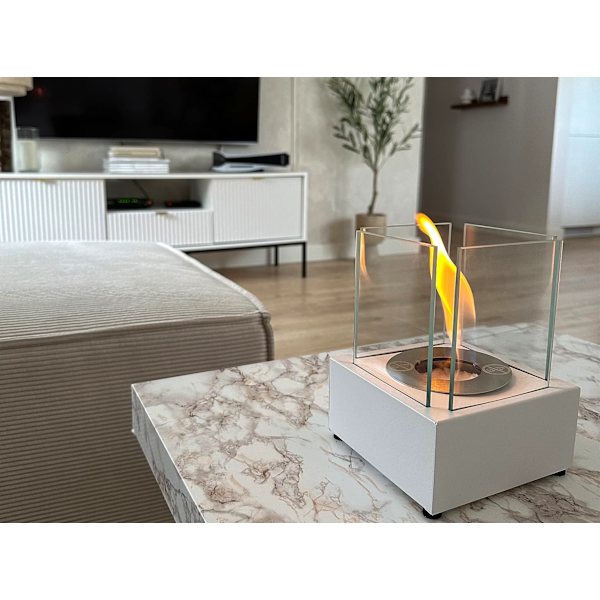 Kaminen Öppna spisar  Fristående biokamin Smart vit Bioetanolbrännare 13 cm x 13 cm x 17 cm TÜV -certifikat