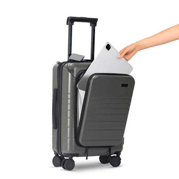 Eternitive E3 PLUS resväska / TSA kombinationslås / USB-C och USB-A portar / kabinväska / olivgrön färg / 360° svängbara hjul