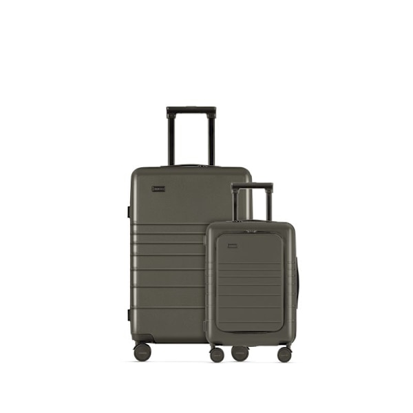 Set med 2 Eternitive E3 resväskor / kabinväska med extra ficka och USB-C- och USB-A-port / TSA kombinationslås / storlek S + M / olivgrön färg / 360°