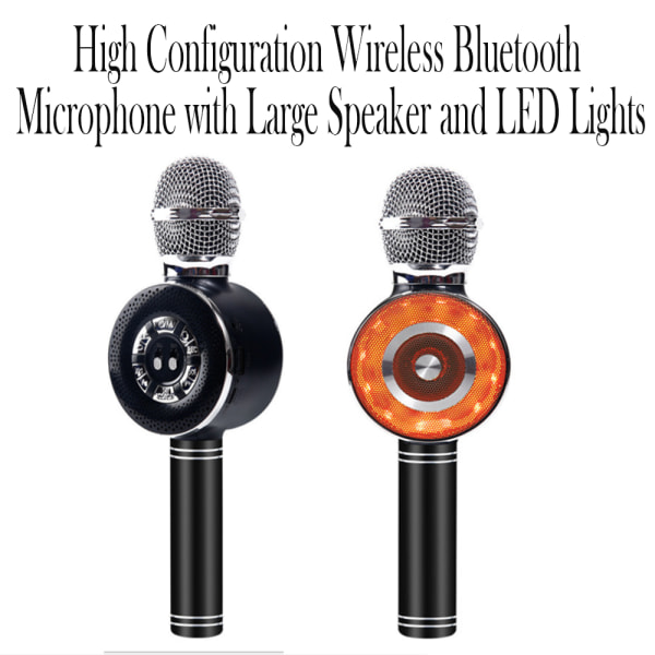 Trådløs Bluetooth-mikrofon med stor højttaler og LED-lys - USB-opladning  Gold 82ee | Gold | Fyndiq