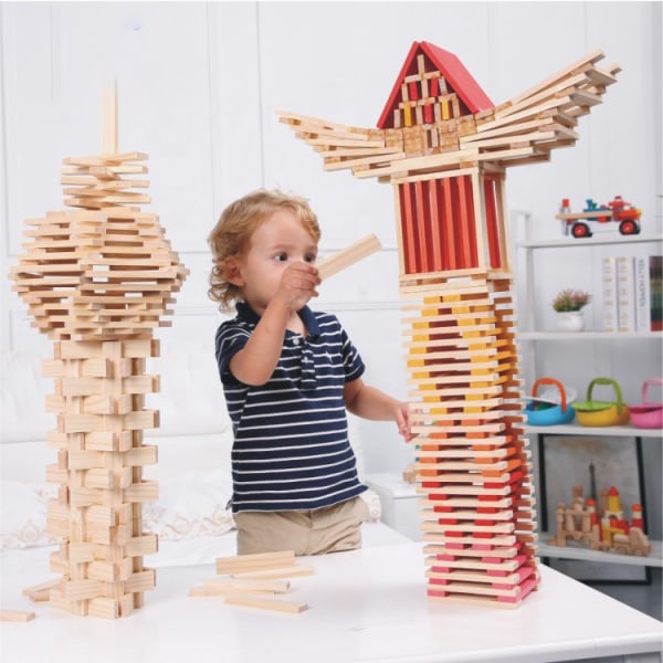 Kreative gjør-det-selv-barn som lærer og leker pedagogisk leketøy Fargerike  byggeklosser i tre 628d | 100 Blocks | Fyndiq