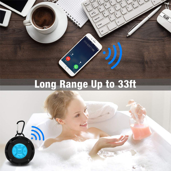 Vanntett bærbar Bluetooth-høyttaler med sugekopp, mikrofon-USB-lading Blue  7951 | Blue | Fyndiq