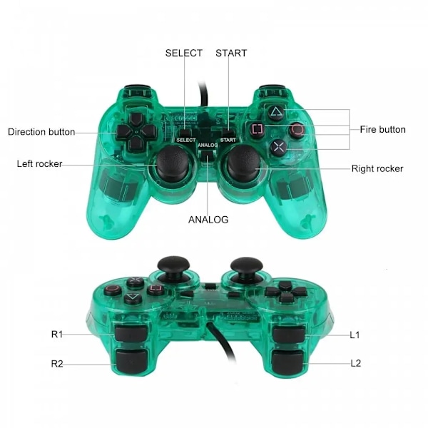 Handkontroll Playstation 2 Transparent/Grön (2-Pack)