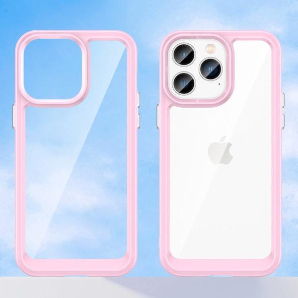 Outer Space Skal med Ram iPhone 14 Pro - Transparent/Rosa