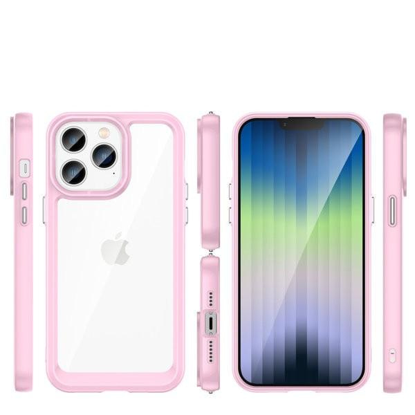 Outer Space Skal med Ram iPhone 14 Pro - Transparent/Rosa