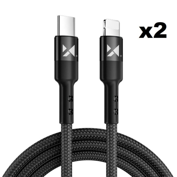 Wozinsky USB C Till Lightning Kabel 2m - Svart (2-pack)