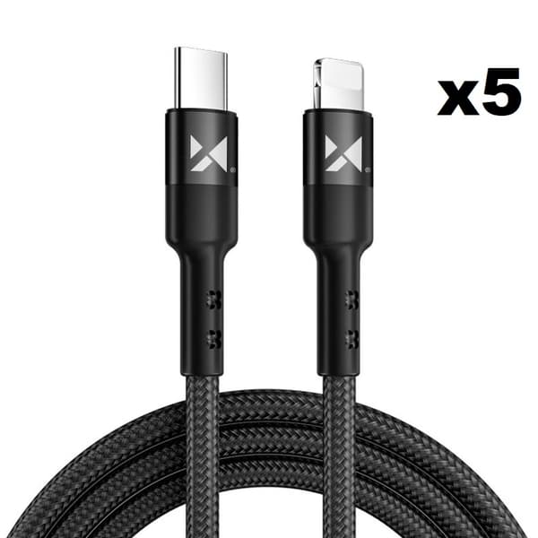 Wozinsky USB C Till Lightning Kabel 2m - Svart (5-pack)