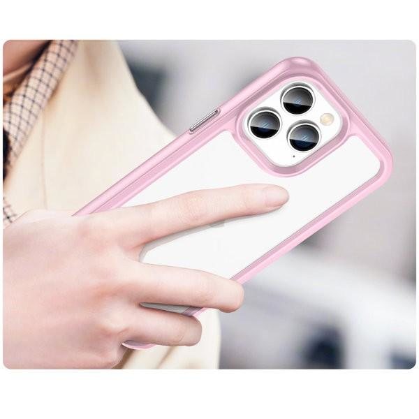 Outer Space Skal med Ram iPhone 14 Pro - Transparent/Rosa
