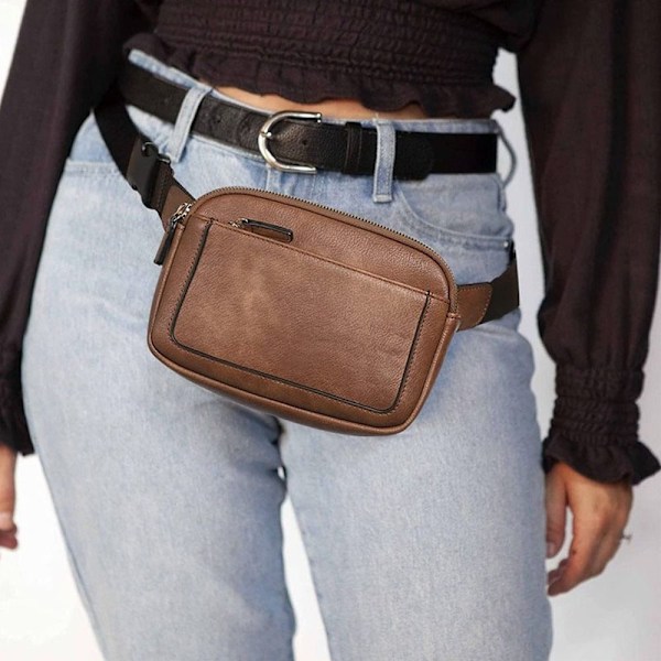 Kvinnor PU läder bältesväska Crossbody midjeväska Reseaxelväskor Brown