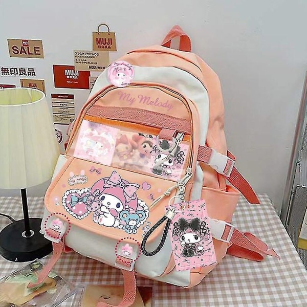 Sanrio Väska Student Skolväska Ryggsäck Stor Kapacitet Anime Hellokitty Cinnamoroll Kuromi Melody Kawaii Vattentät - Perfekt my melody