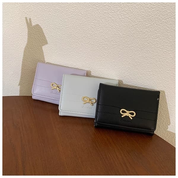 Women's Wallet with Bow Simple Card Exclusive Small Foldable Multiple Card Slots Large Capacity Black