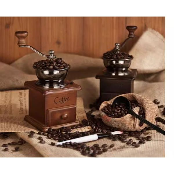 Klassisk Mini Handvevad Solid Trä Kaffekvarn Keramisk Kärna Kaffeböna Grinder Malmaskin Kaffemaskin brown