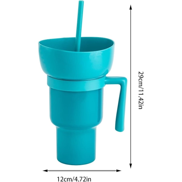 Snack- och dryckkopp 2-i-1 popcornhink dryck juice sugrör kopp popcorn cola hink allt-i-ett vattenkopp hem bärbar kreativ kopp Blue