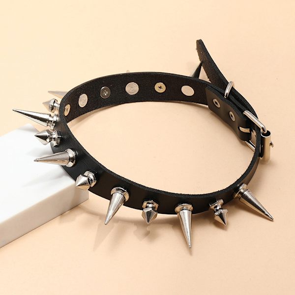Lång spik choker punk konstläder krage goth stil halsband svart