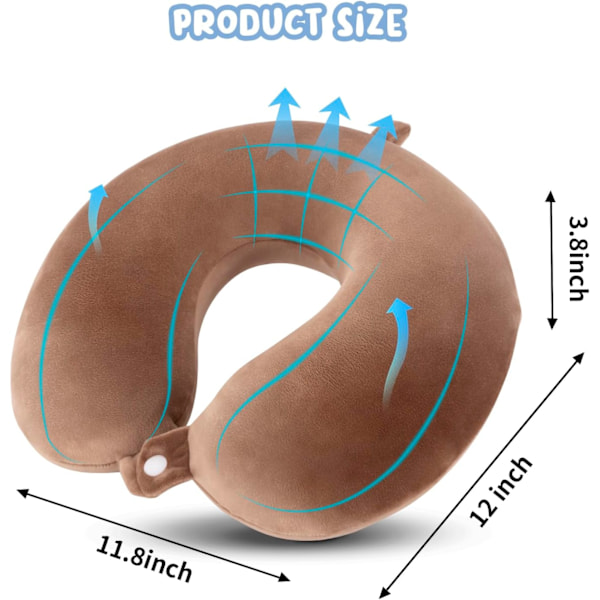 Lätt och bärbar nackkudde för stöd  minneskumskudde för nacke  nackstöd  nackkudde  flygplanskudde Brun One Size Brown